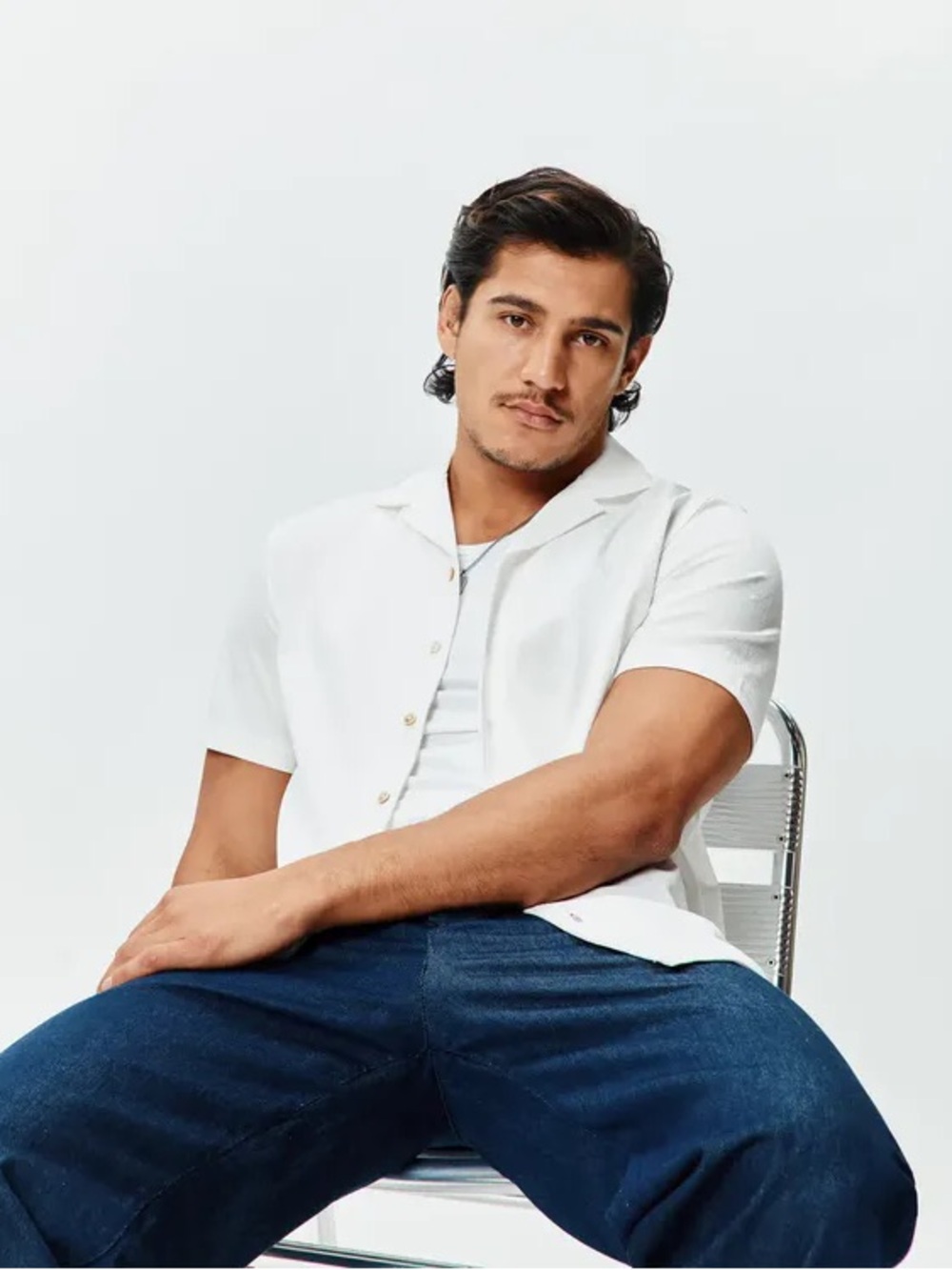 🐰Psycho Bunny White Cotton-Linen Short-Sleeve Button-Down XL